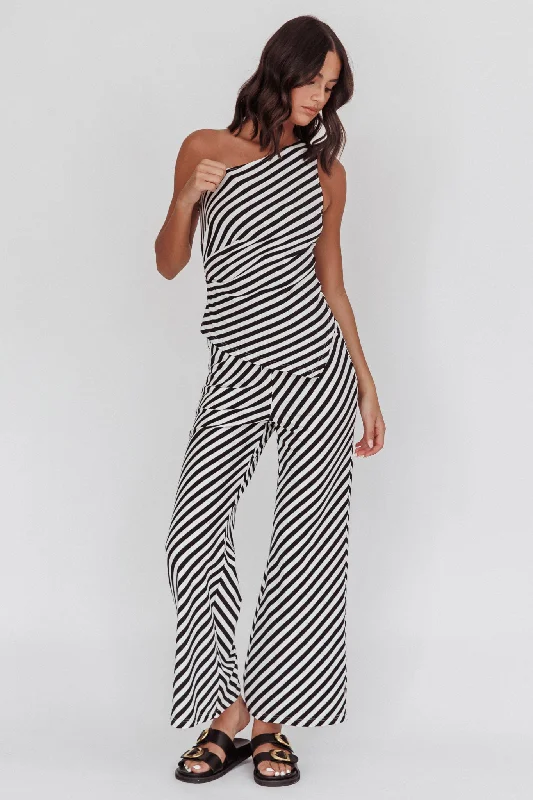 Golden Beach One-Shoulder Asymmetric Top Black Stripe