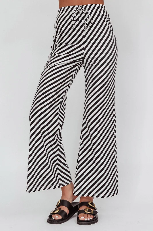 Golden Beach Wide Leg Pants Stripe Black