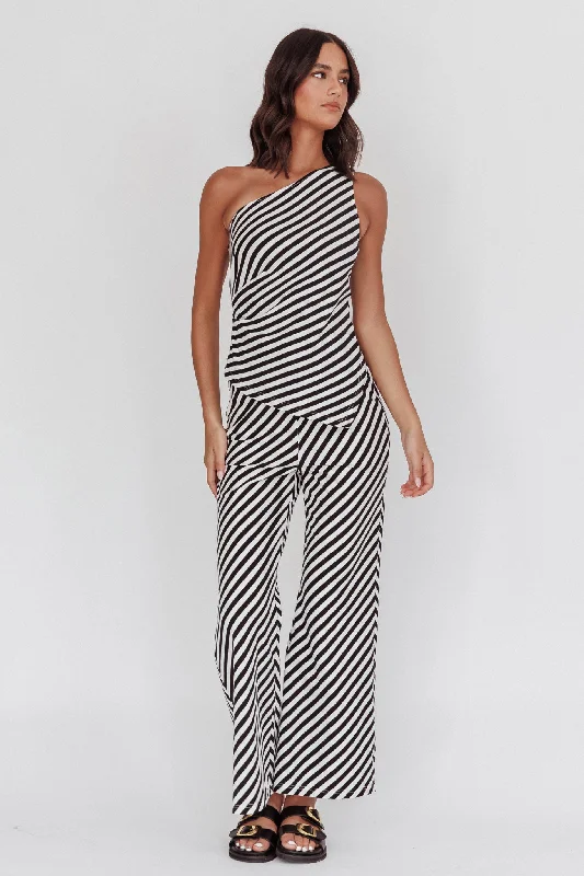 Golden Beach Wide Leg Pants Stripe Black