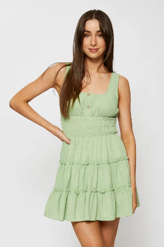 Green A Line Dress Sleeveless Mini