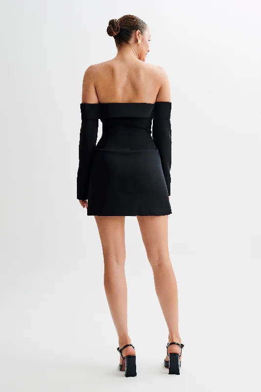 Hugo Suiting Off Shoulder Mini Dress - Black