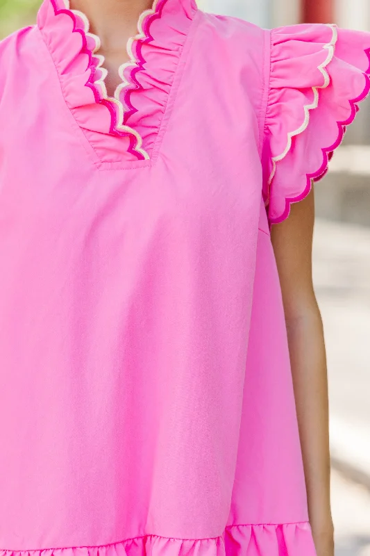 It's All A Game Pink Scalloped Dress