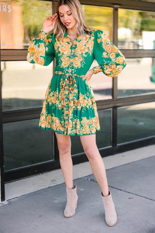 Just Take A Look Green Floral Dress