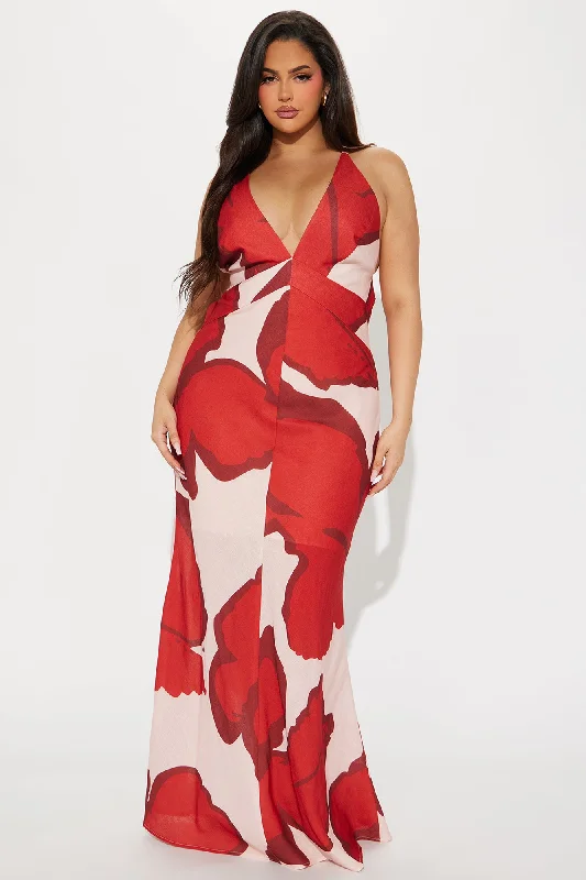 Loving Life Linen Maxi Dress - Red/combo