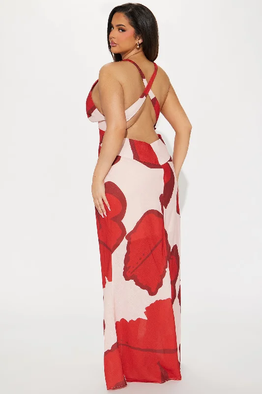 Loving Life Linen Maxi Dress - Red/combo