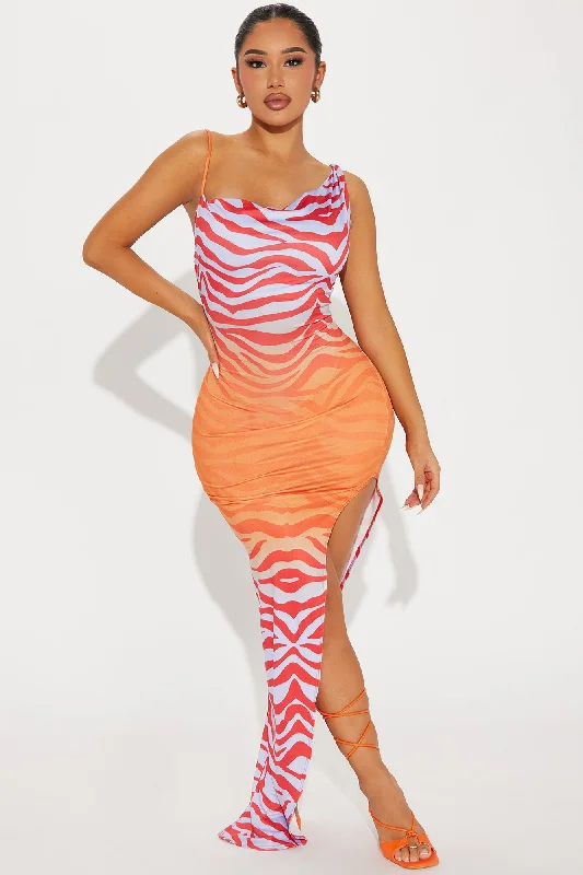 Madison Abstract Maxi Dress - Orange/combo