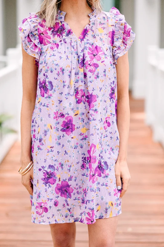 Make It Happen Lavender Purple Ditsy Floral Dress