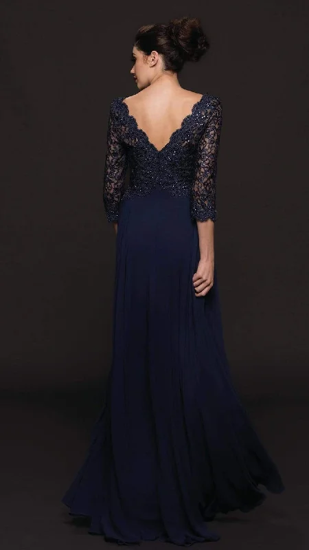 Marsoni by Colors - Quarter Sleeve Scalloped Lace Gown M225