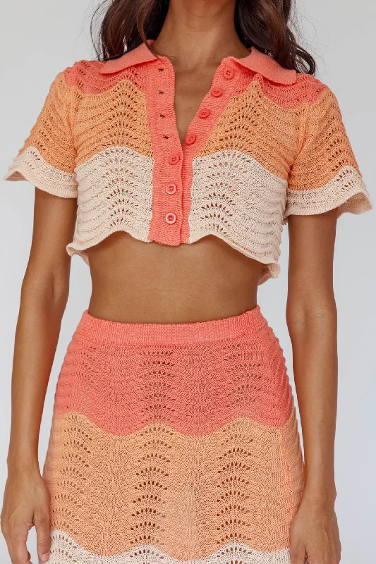 May Blooms Button Up Crop Top Tangerine