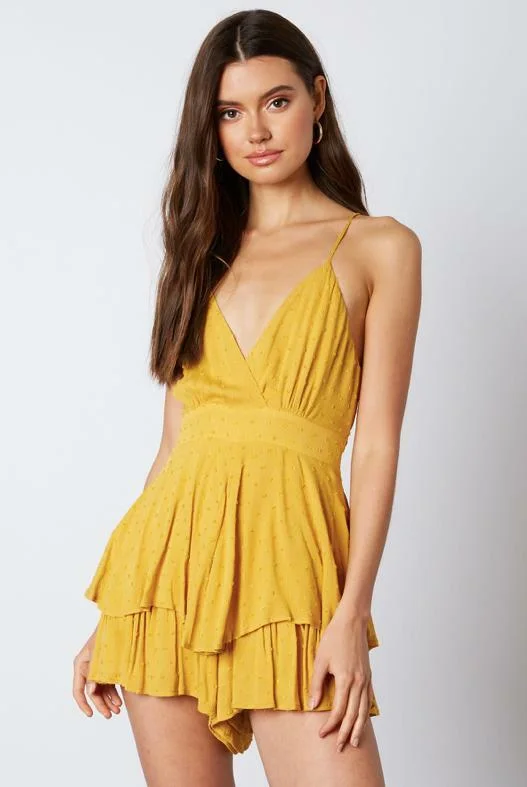 Mila Mustard Yellow Surplice Ruffle Romper