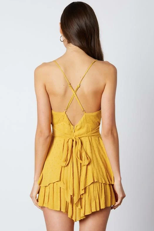 Mila Mustard Yellow Surplice Ruffle Romper