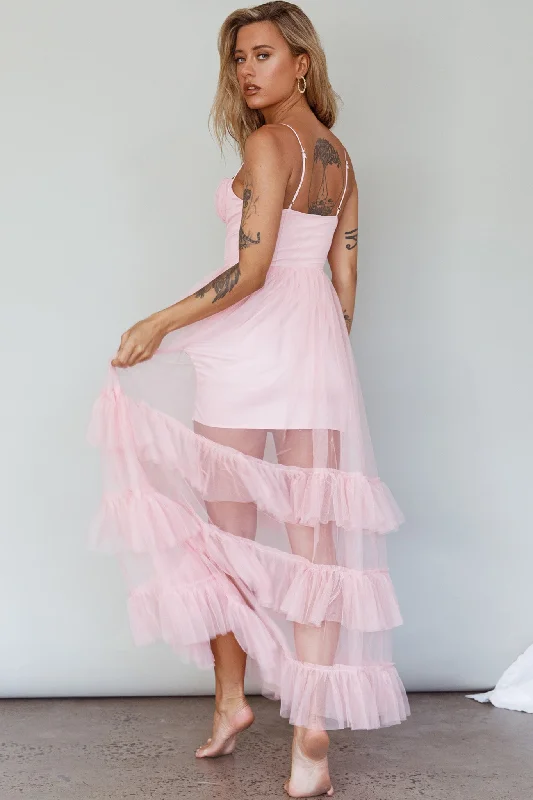 Moonlight Sonata Ruffle Mesh Maxi Dress Cameo Pink