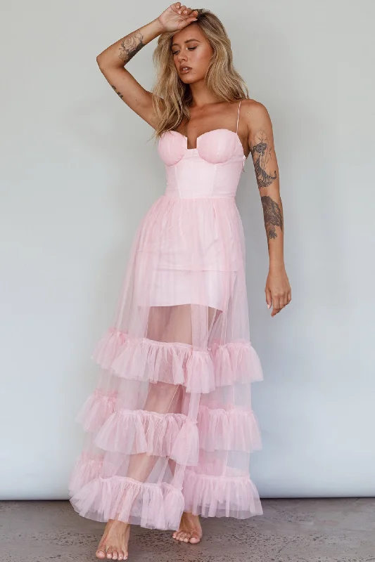 Moonlight Sonata Ruffle Mesh Maxi Dress Cameo Pink