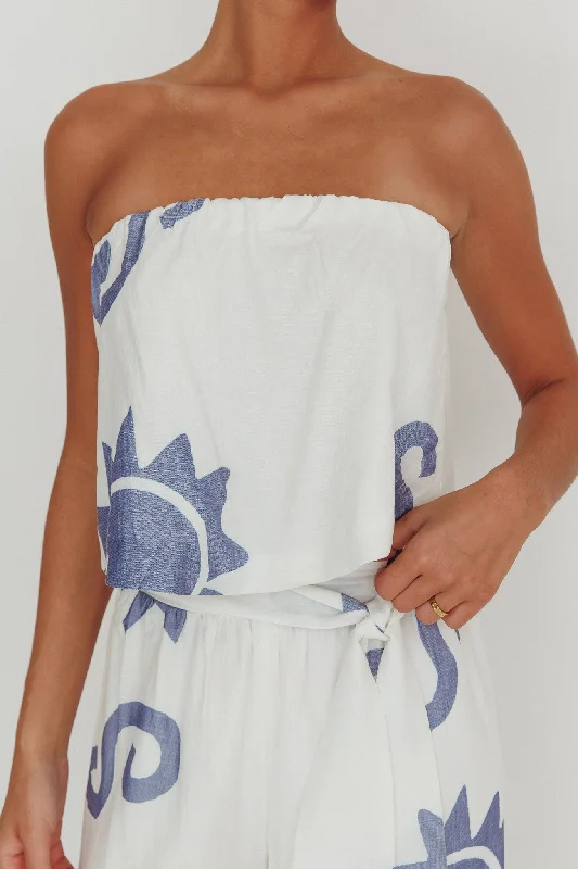 Nectar Sun Print Strapless Top Blue