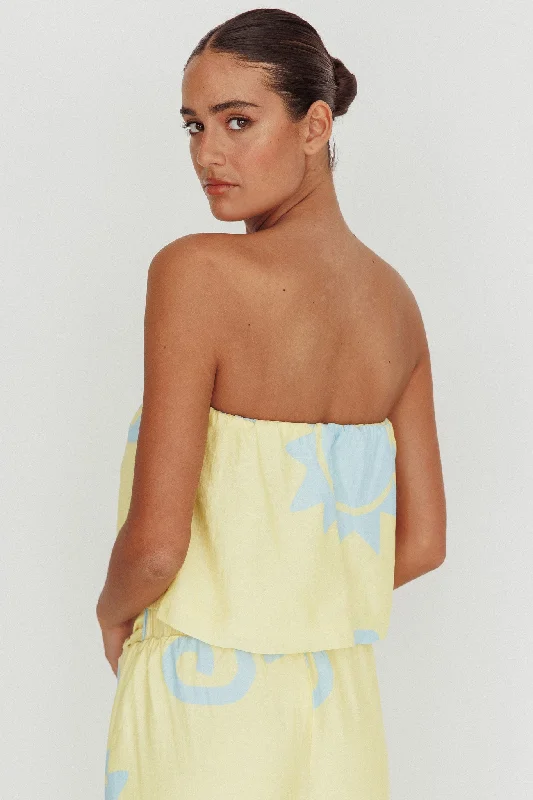 Nectar Sun Print Strapless Top Yellow