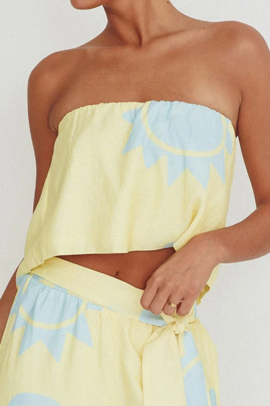 Nectar Sun Print Strapless Top Yellow