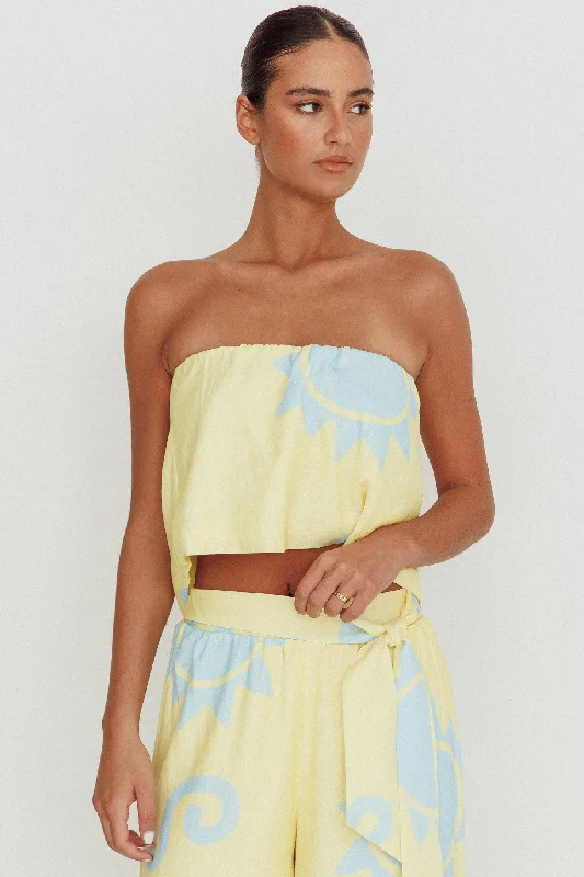 Nectar Sun Print Strapless Top Yellow