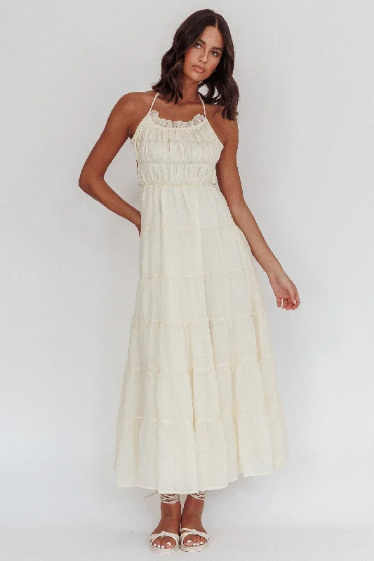 On A High Open Back Maxi Dress Ivory