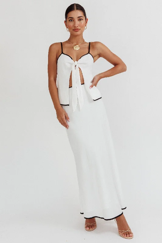 Only One Contrast Trim Maxi Skirt White