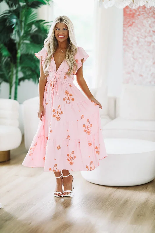 Perfection in Pink Midi Dress - Pink and Orange