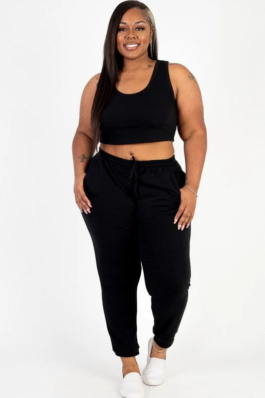 Hi Curvy Plus French Terry Cropped Tank Top & Joggers Set