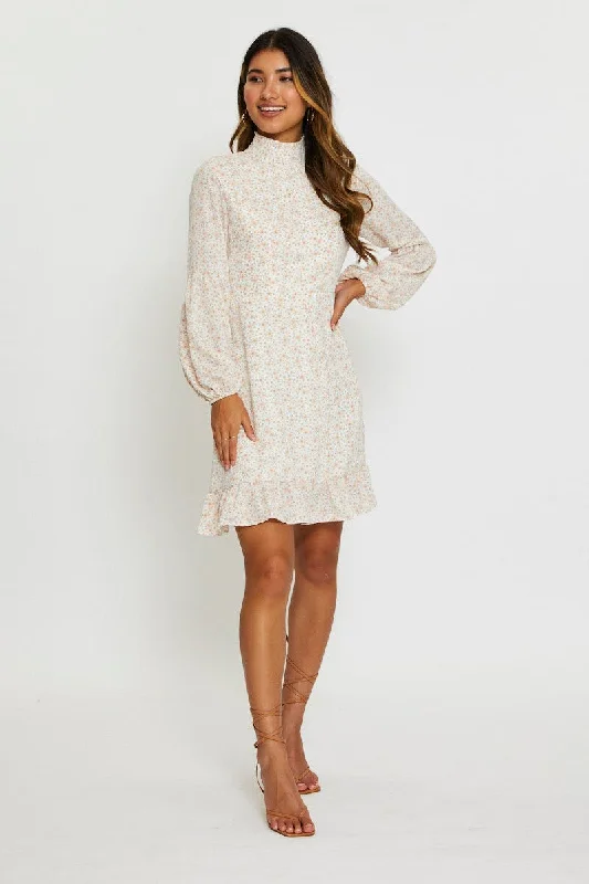 Print Mini Dress Long Sleeve