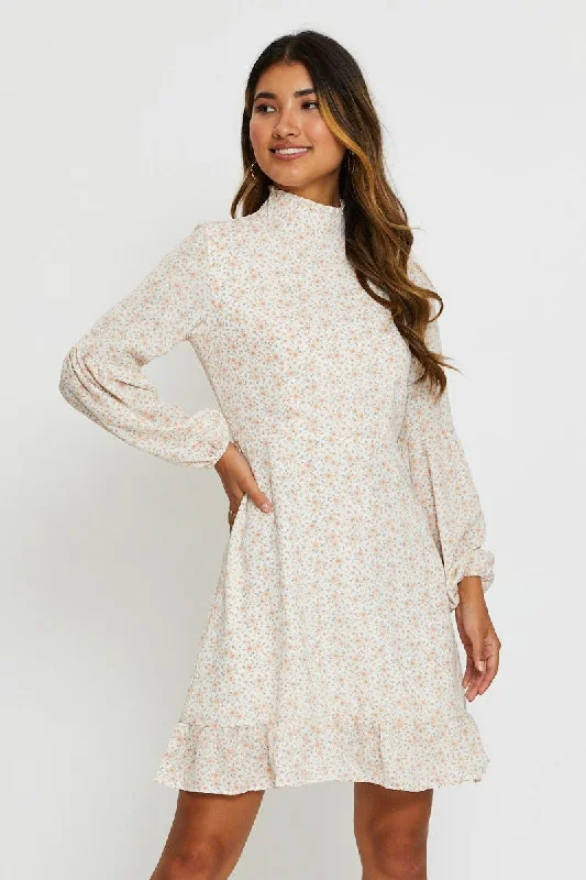 Print Mini Dress Long Sleeve