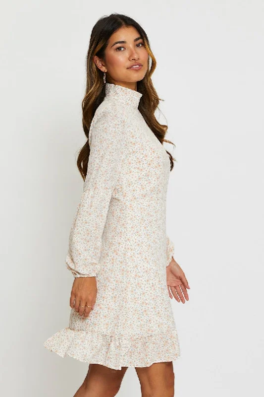 Print Mini Dress Long Sleeve