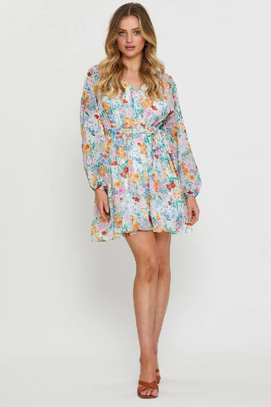 Print Mini Dress Long Sleeve