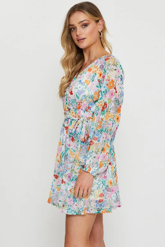 Print Mini Dress Long Sleeve