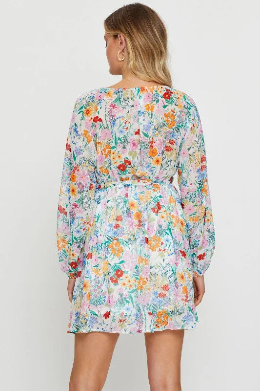 Print Mini Dress Long Sleeve