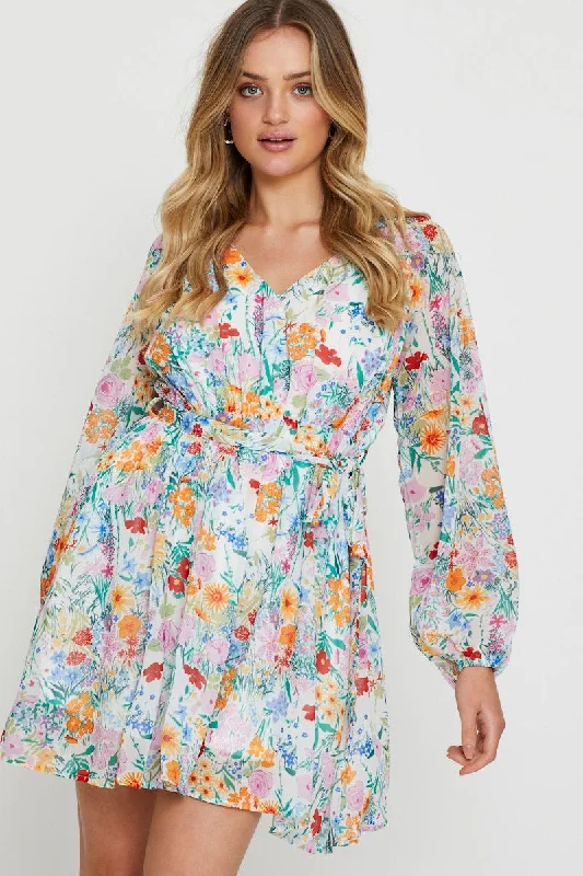 Print Mini Dress Long Sleeve