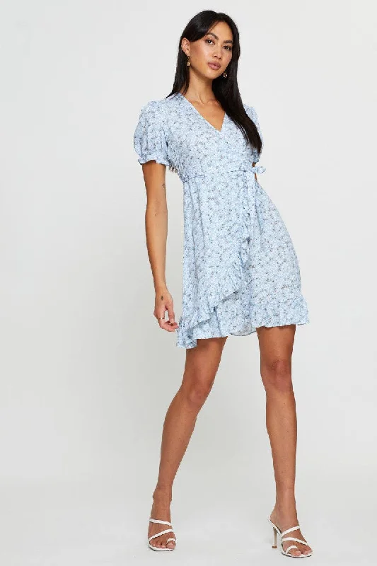 Print Mini Dress Short Sleeve Fit And Flare