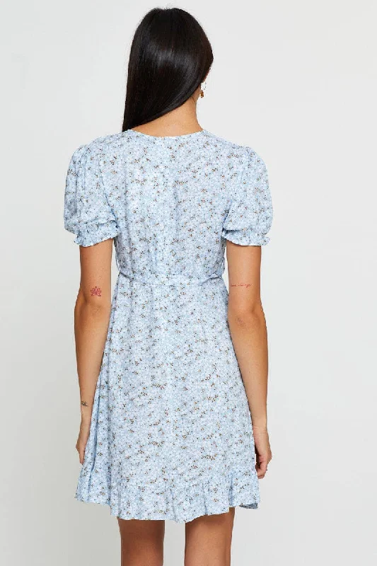 Print Mini Dress Short Sleeve Fit And Flare