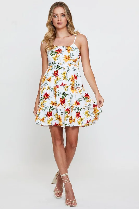 Print Mini Dress Sleeveless Sweetheart Neckline