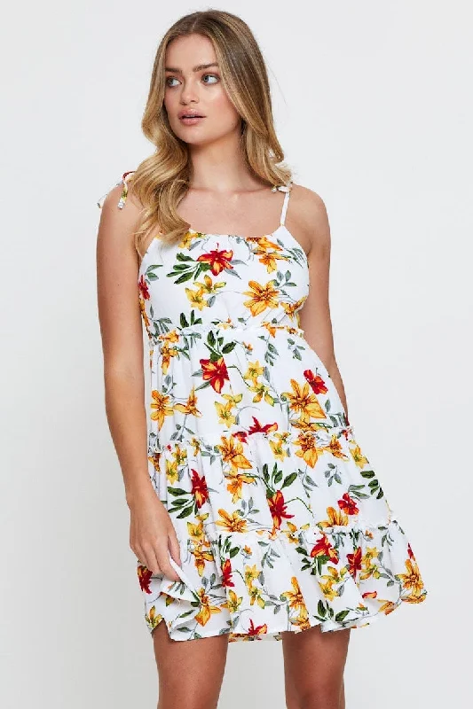 Print Mini Dress Sleeveless Sweetheart Neckline