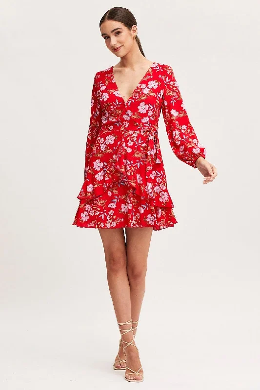 Print Skater Dress Long Sleeve Mini