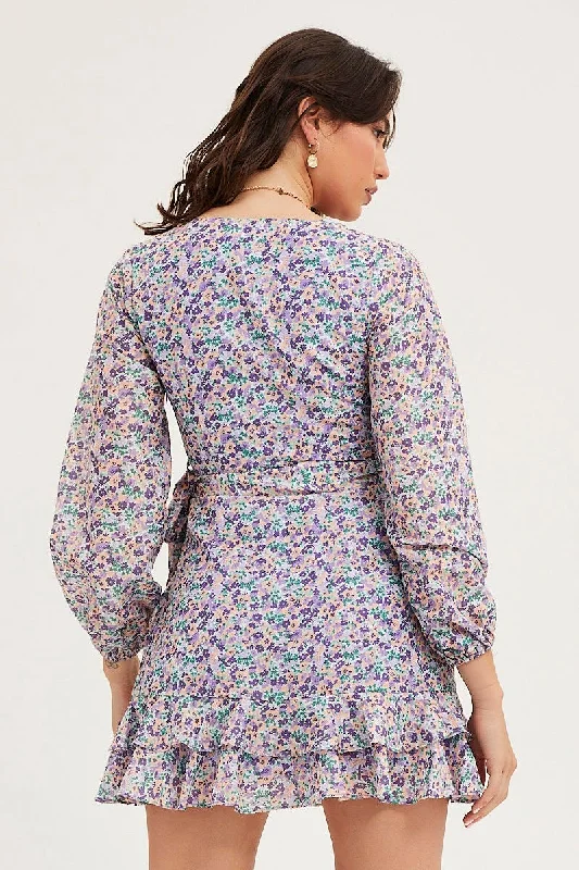 Print Skater Dress Long Sleeve Mini