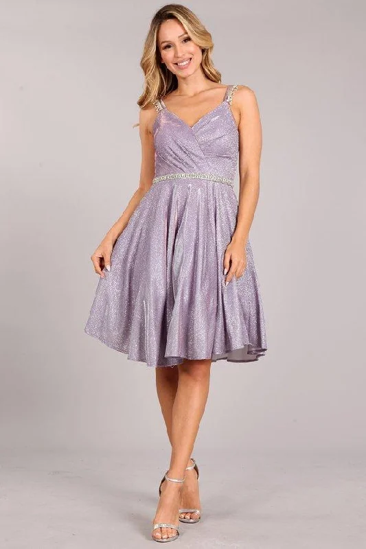 Prom Short Beaded Metallic Glitter Cocktail Dress