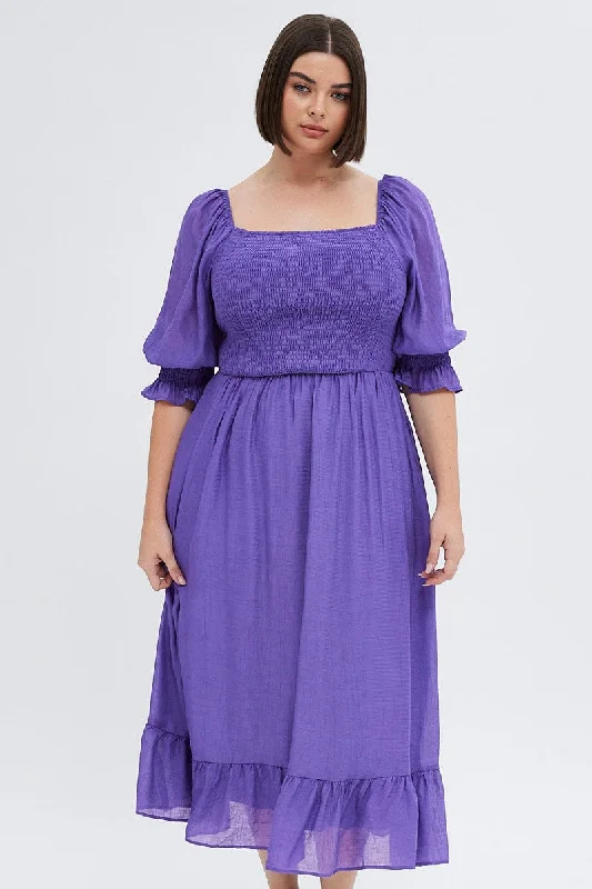 Purple Maxi Dress Half Sleeve Shirred