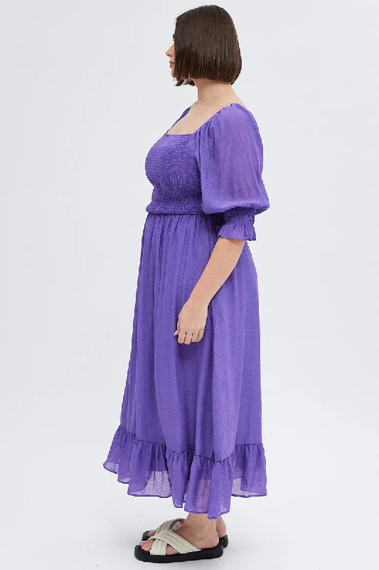 Purple Maxi Dress Half Sleeve Shirred