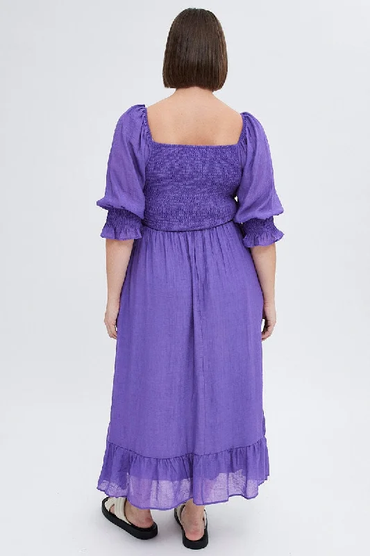 Purple Maxi Dress Half Sleeve Shirred