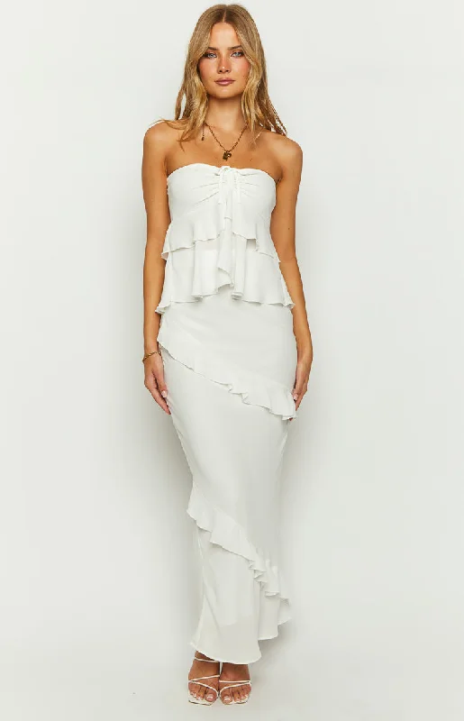 Raleigh White Ruffle Maxi Skirt