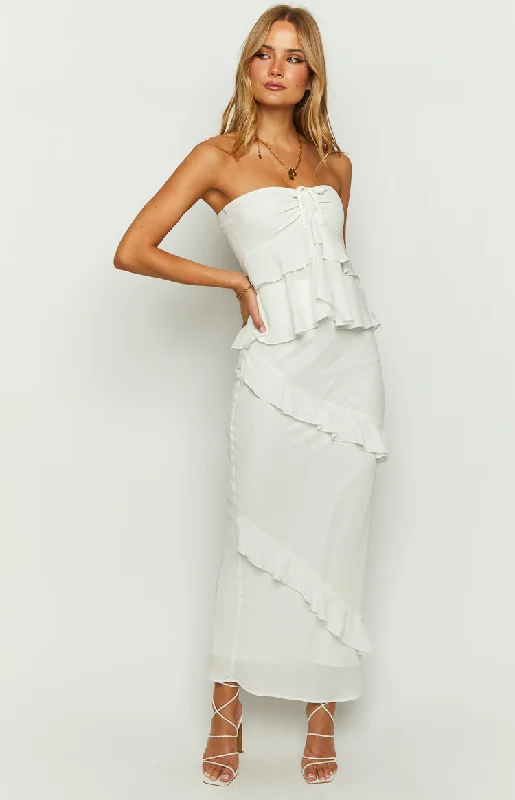 Raleigh White Ruffle Maxi Skirt