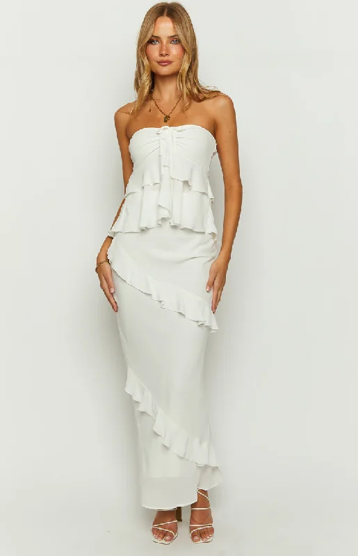 Raleigh White Ruffle Strapless Top