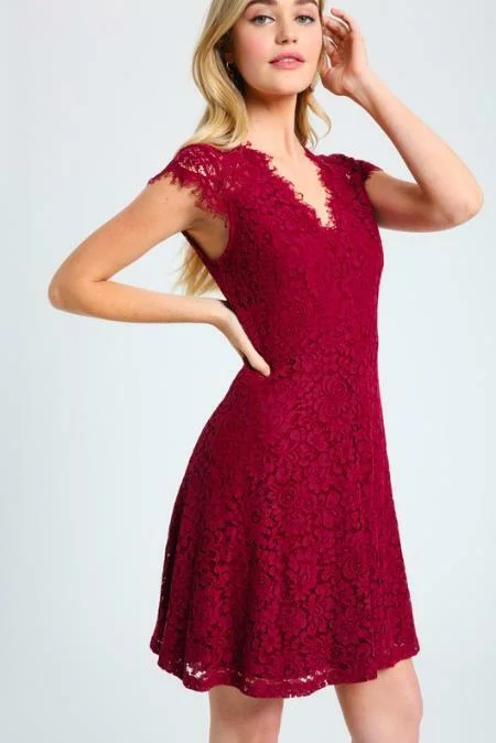 Selma Burgundy Lace Skater Dress