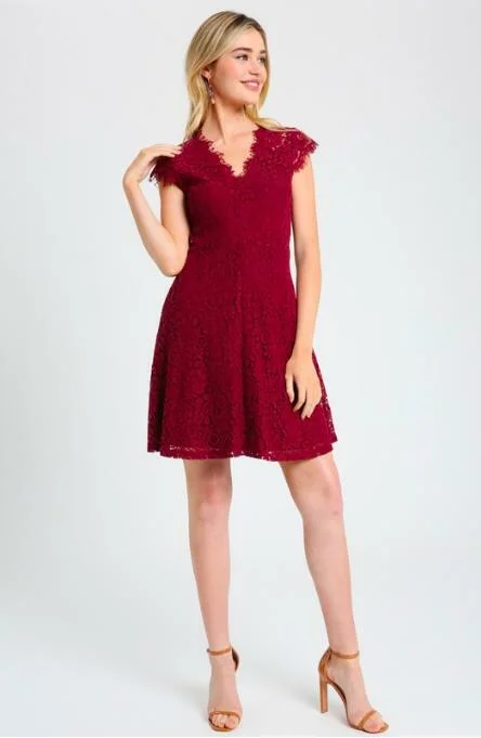 Selma Burgundy Lace Skater Dress