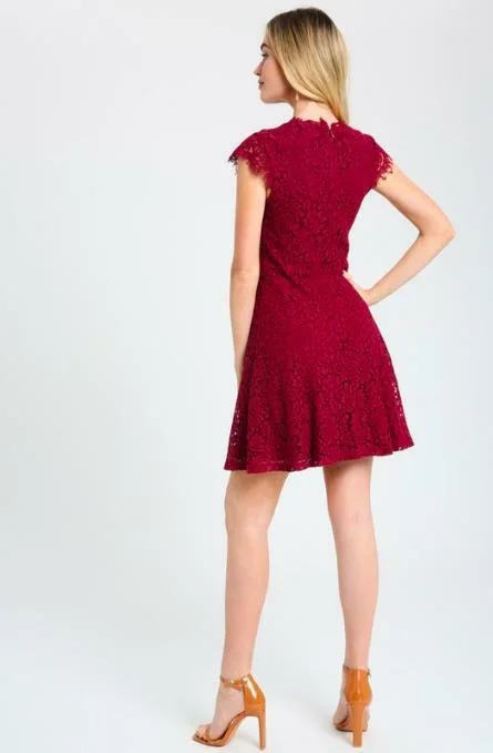 Selma Burgundy Lace Skater Dress