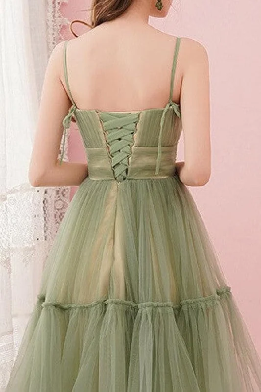 Simple Sage Green Tulle  Round Neck Homecoming Graduation Dresses PD434