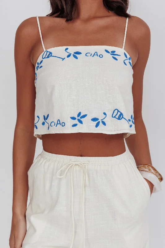 Sorrento Summer Embroidered Crop Top Beige